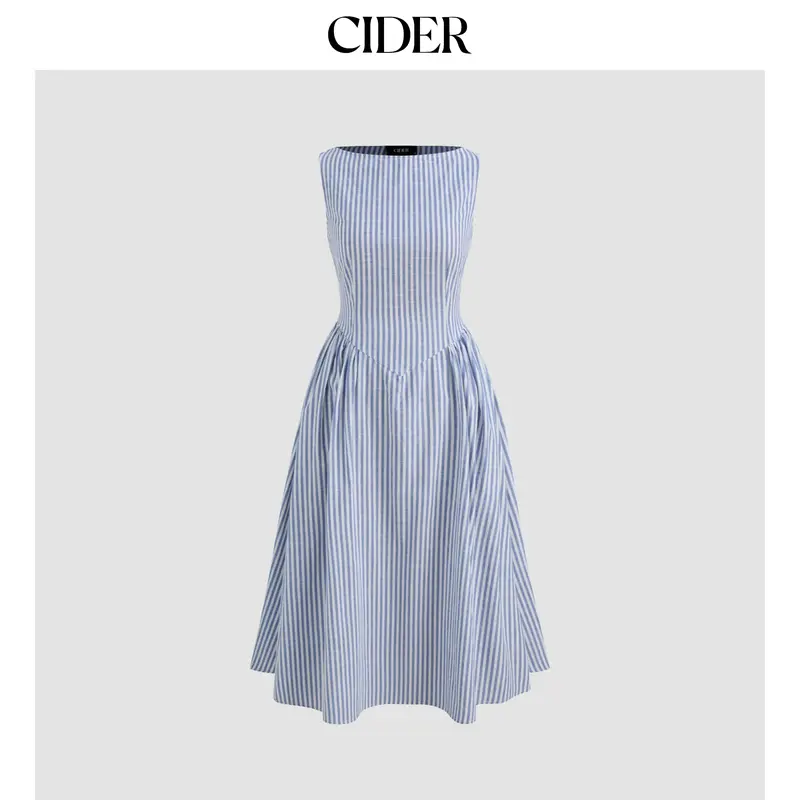 Cider [size 0-10] Cotton-blend Boat Neck Striped Ruffle Maxi Dress