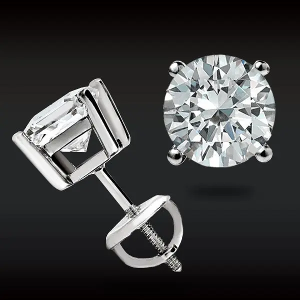 2.00 CT ROUND CUT GRA MOISSANITE EARRINGS 14K SOLID WHITE GOLD STUDS SCREW-BACK