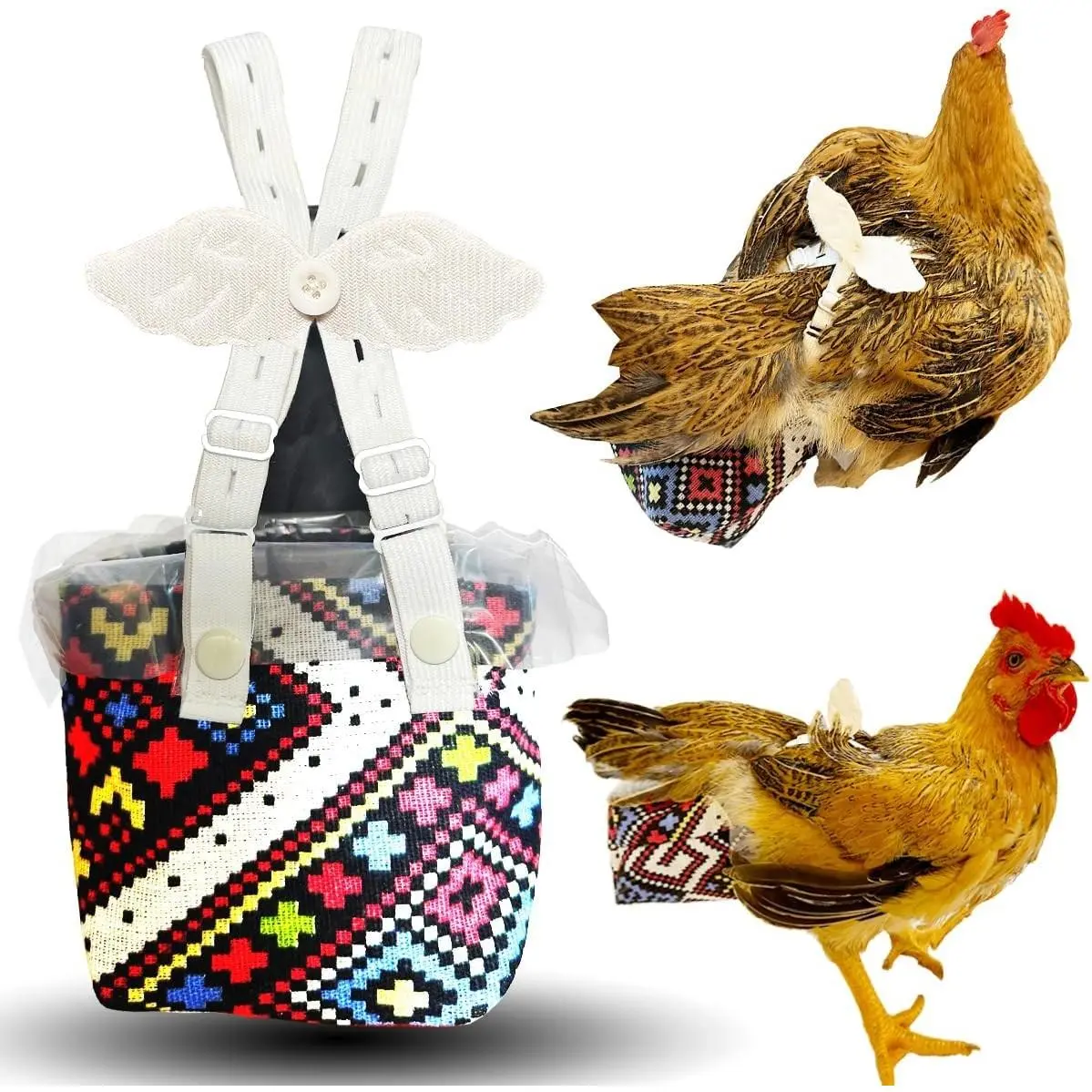 3rd-Upgrade Reusable 3D Chicken Diapers for Chick Care, Indoor Use - Leak-Proof 3D Pouch, Replaceable Bag, Adjustable Straps, Cross-Back Design, Fits Hens/Roosters (Plastic Bags Not Included)