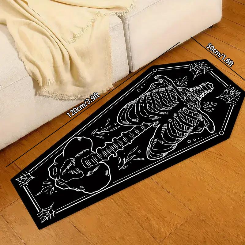 Halloween Home Decor Carpet, Skull Spider Print Coffin Shape Mat, Creative Unique Holiday Gift Rug, Household Decorative Rug, Soft Washable Floor Covering