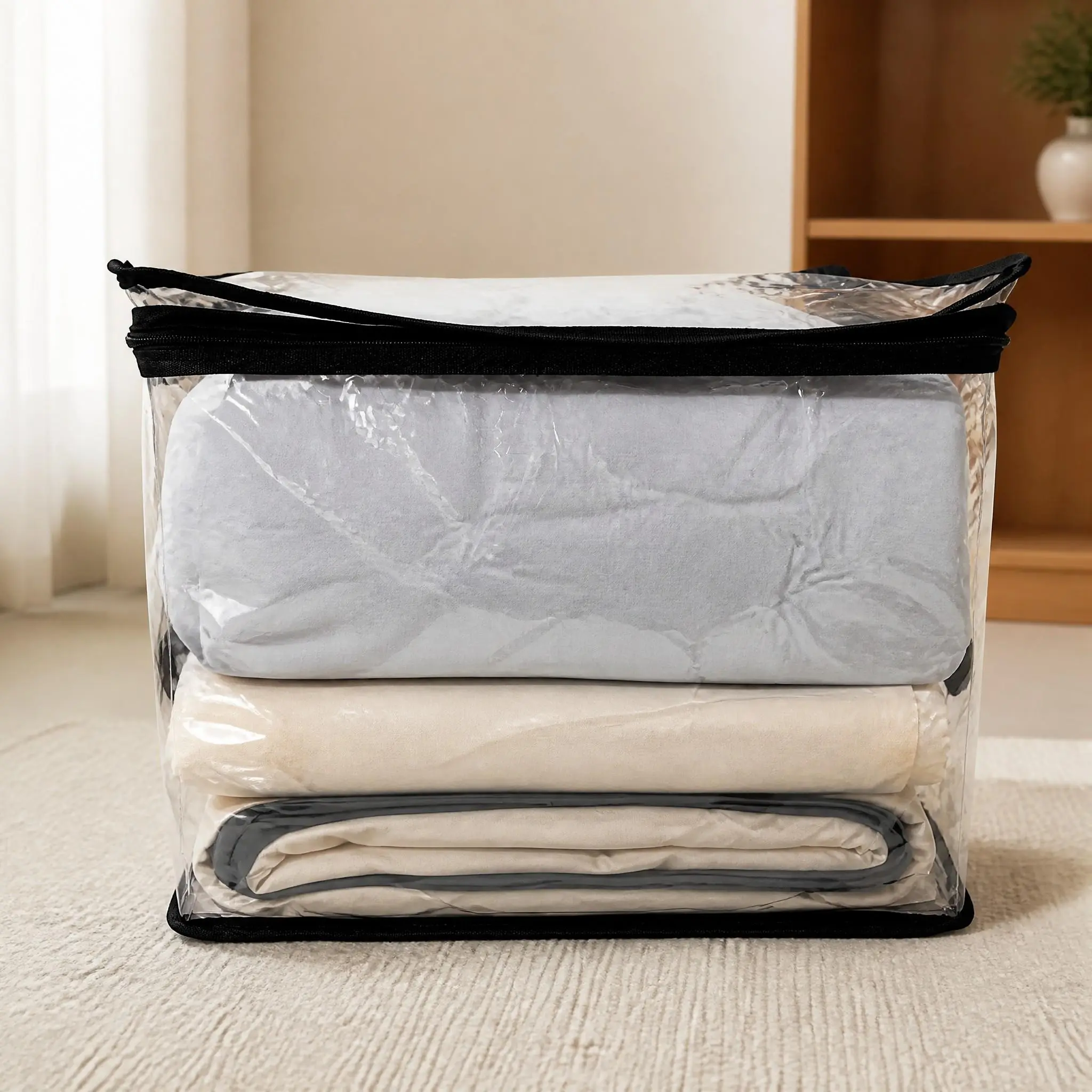 Large transparent thick plastic storage box, can store quilts, with hinged lid, household, moving, attic use, heavy-duty durable large-capacity storage box