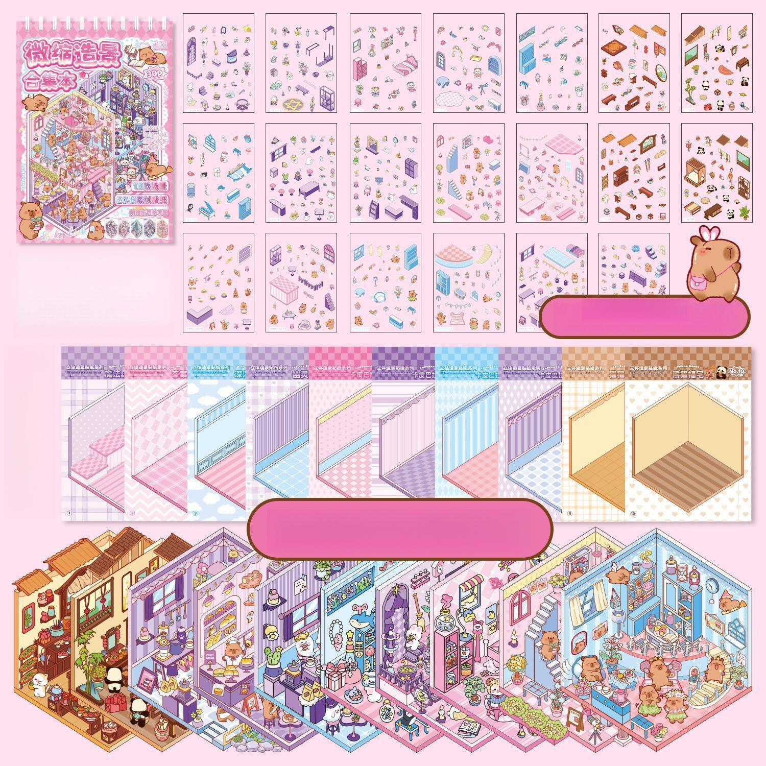 Creative Scene Sticker Book, 30pcs/set 3D Sticker Book, DIY Decorative Sticker Book, DIY Decals for Water Bottles, Laptops & Phone Cases