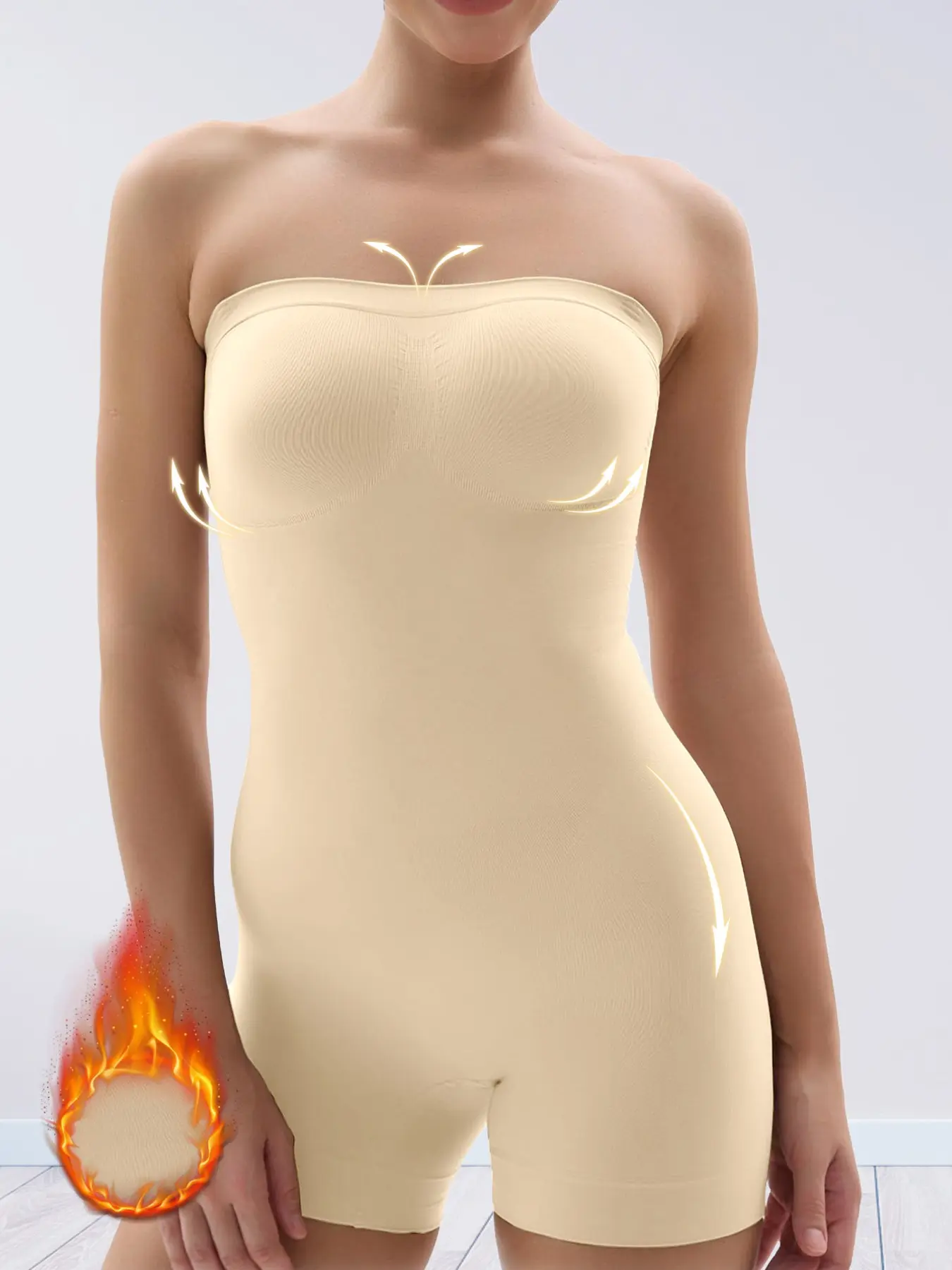 Tiktok Viral Strapless Shapewear Bodysuit with Tummy Control and Butt Lifter, Seamless Solid Body Shaper with Removable Straps for All Seasons