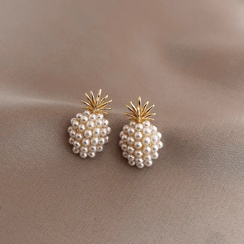 [Perfect Birthday Gift] Exquisite Pineapple Earrings |   Fashionable And Creative, Golden Color, Mosaic Resin Details, Elegant Jewelry Additions, Perfect Birthday Gift, For Teenager