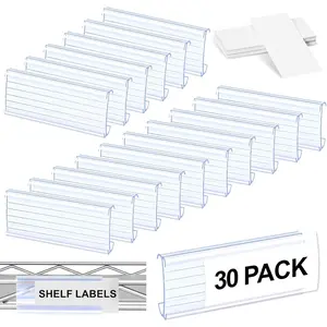 30 count Label Holder Shelf Labels, Wire Shelf Label Holder with Label Paper Inserts, Shelf Labels for Wire Shelving, Metro Shelving Clips Plastic Label Holder Compatible with 1-1/4in Shelves