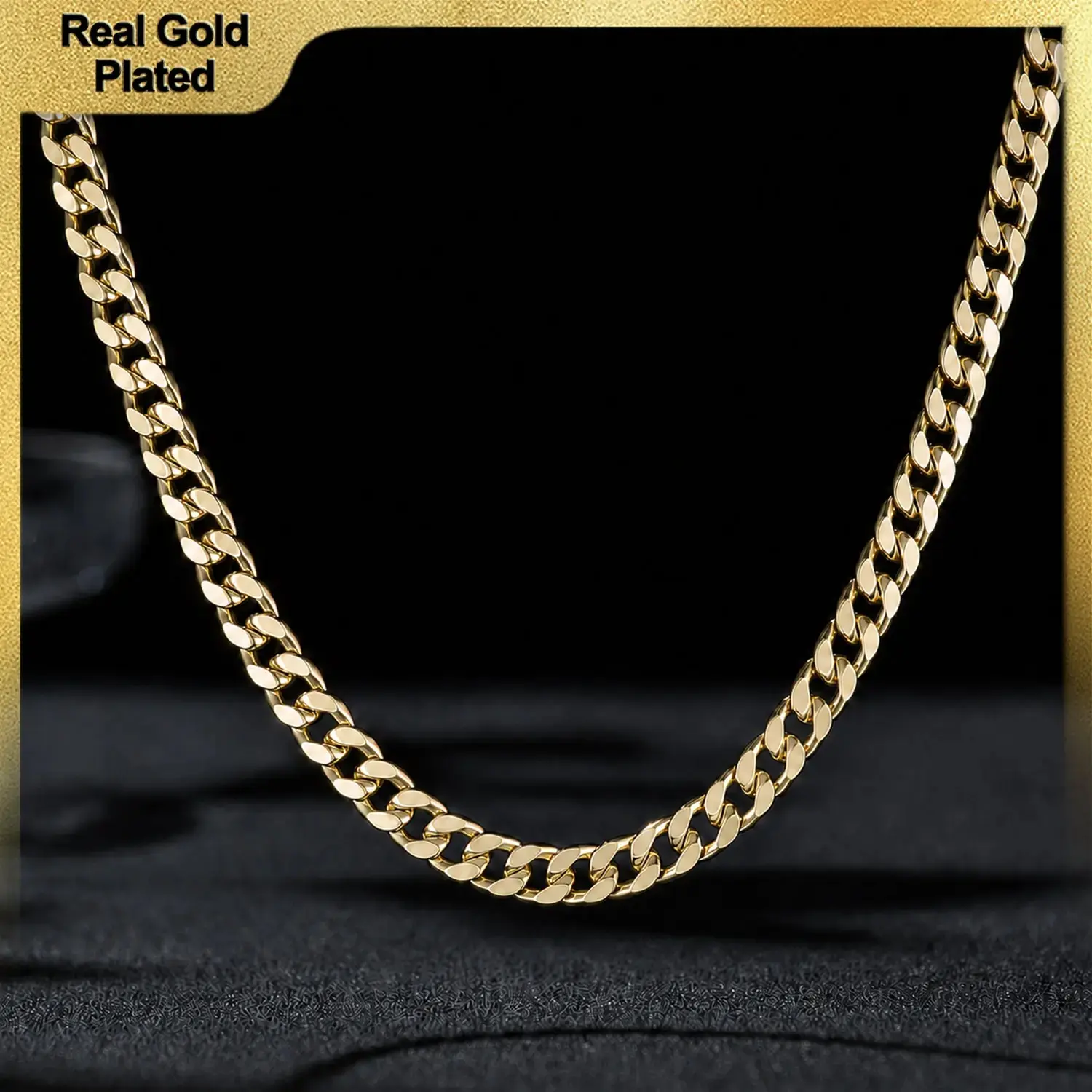 14K RealGold-Plated Concave CubanNecklace Chain 24 Inches Long,Tarnish-Free, 8mm/10mmWidth, Secure Clasp, Gift, Fresh Gold Styles For Everyday Wear