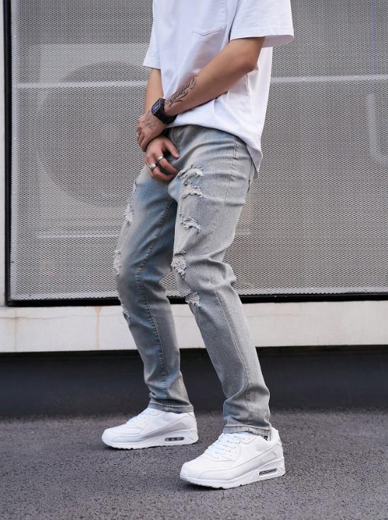 Men's ripped denim men's new nine-point pants