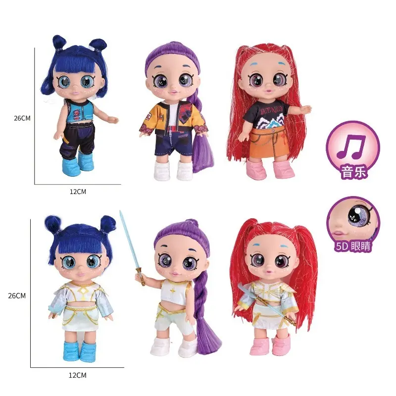 6Pcs Fashion Girl Doll Toy Set, 26cm Cute Princess Doll With 5D Eyes & Music Function, Street Style & Warrior Outfit Changeable Dolls, Interactive Play Toy Gift for Kids Girls