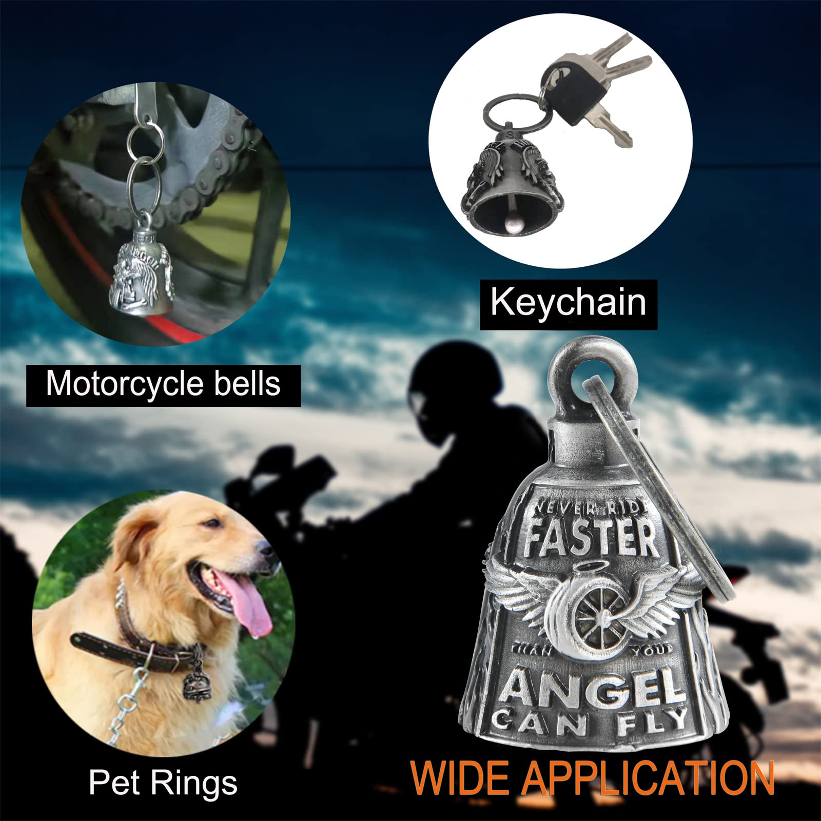 Motorcycle Bells for Bikers Guardian Angel for Motorcycle Rider,Motorcycle Bells for Biker Guardian Riding Bells with Hanger Motorcycle Accessory or Keychain for Good Luck,Motorcycle Design Pendant
