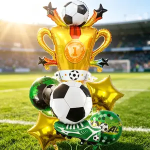 Football Themed Foil Balloon Set with Free Air Pump, Soccer & Trophy Aluminum Balloons, Sports Party Supplies for Match Event, Birthday, Bar and Sports Day Home Decor