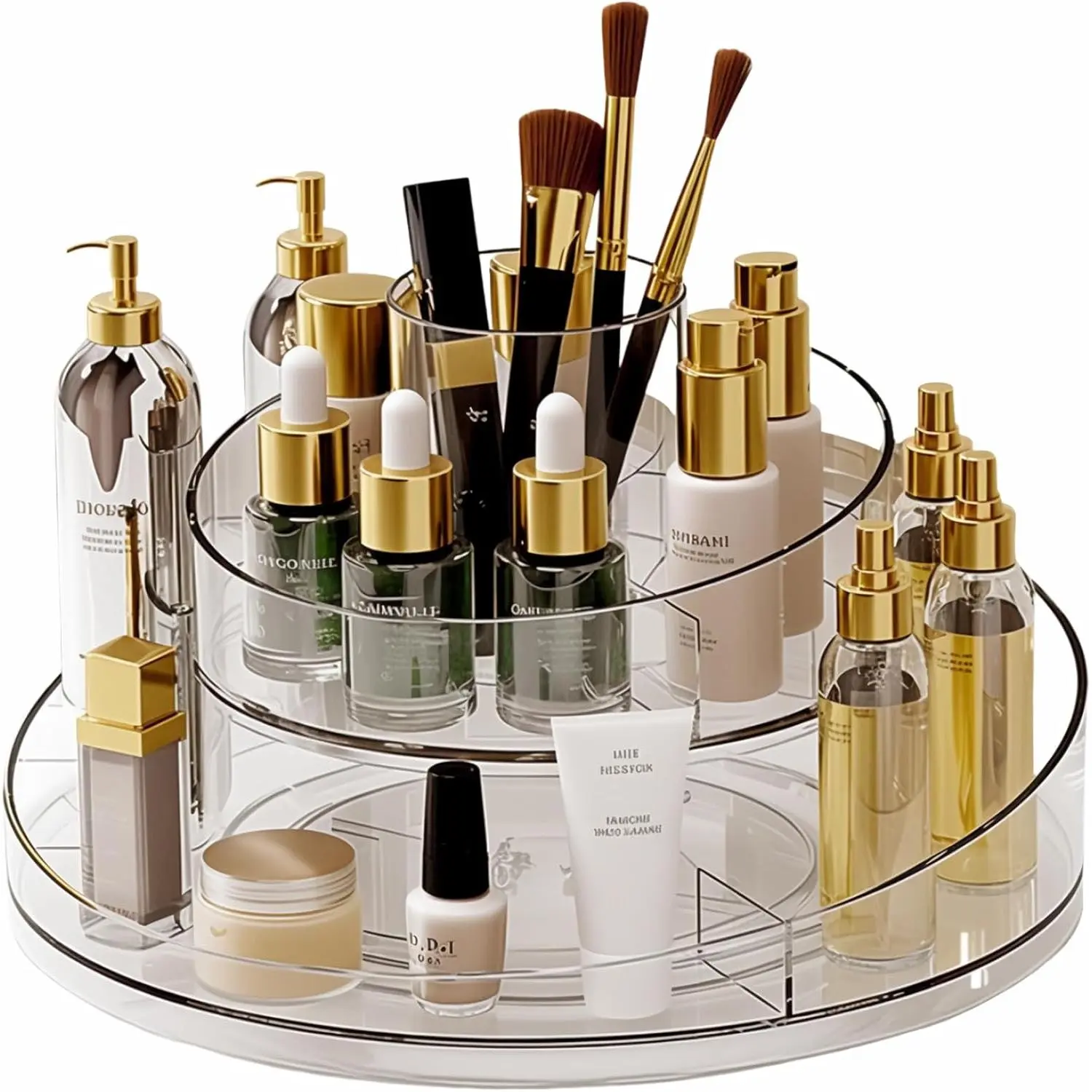 360 Rotating Makeup Organizer, Clear  Lazy Susan  Storage Turntable for Skincare, Perfume & Lipstick, Round Spinning Tray with Brush Holder for , Bathroom