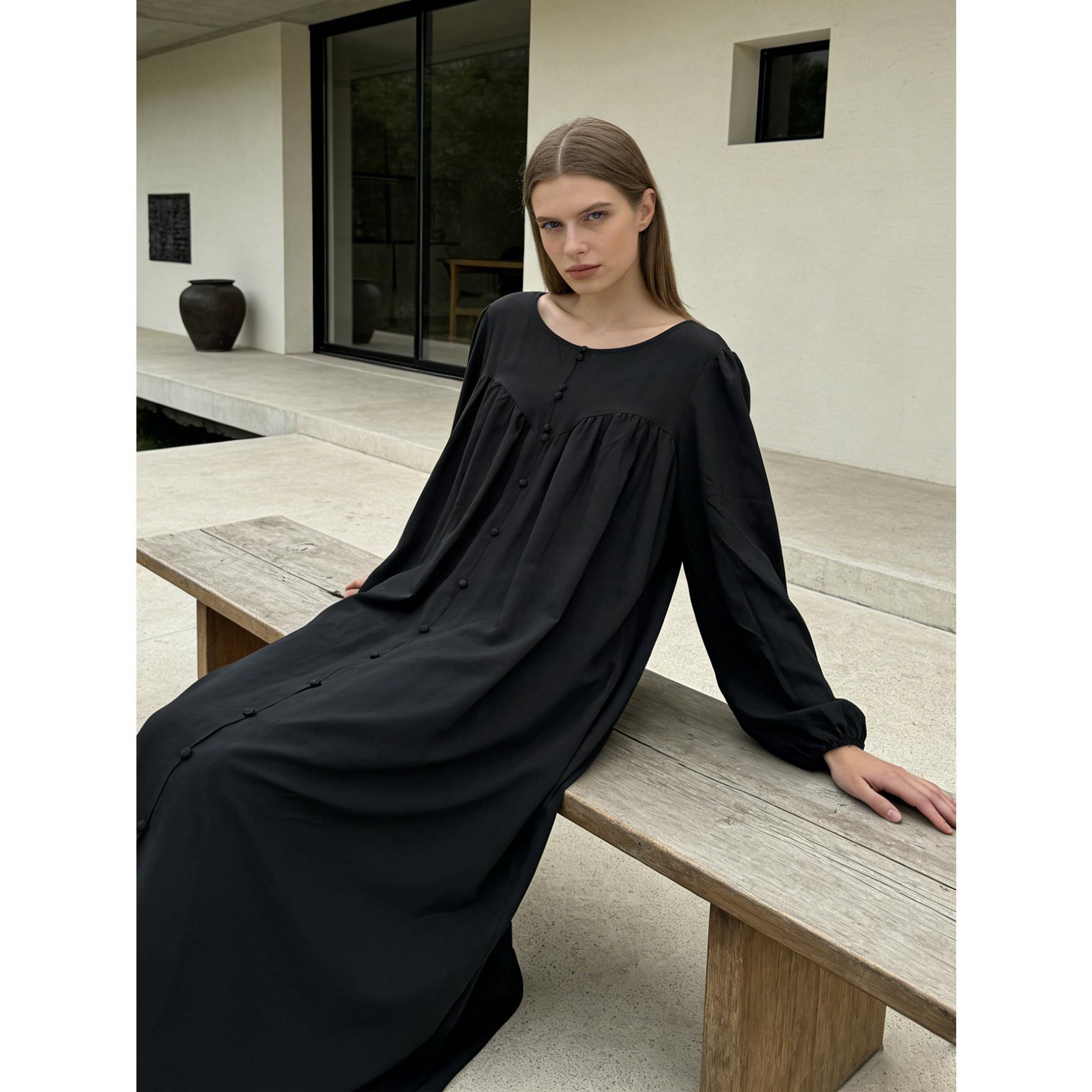 Plus Size Elegant Solid Black Maxi Dress 1XL-4XL | Flowy Button-Front Gown | Modest Chic for Church, Formal Events, Dinner & Everyday Wear