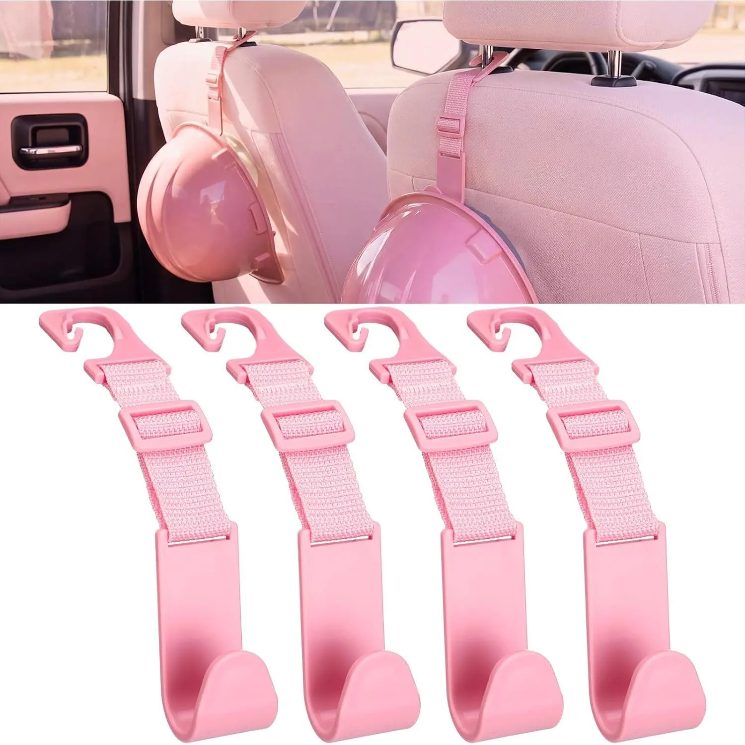 4 count Hard Hat Hook for  Adjustable Hard Hat Holder Hardhat Holder for  Seat  Organizer 55 lb Load Heavy Duty Hardhat Hanger Storage   Headrest Bag Gear ()