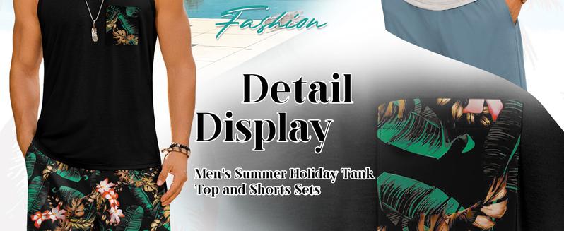 Men's Hawaiian Sleeveless Tracksuit Summer Tank top & Shorts set Aloha Tropical Two Piece Casual Daily Beach