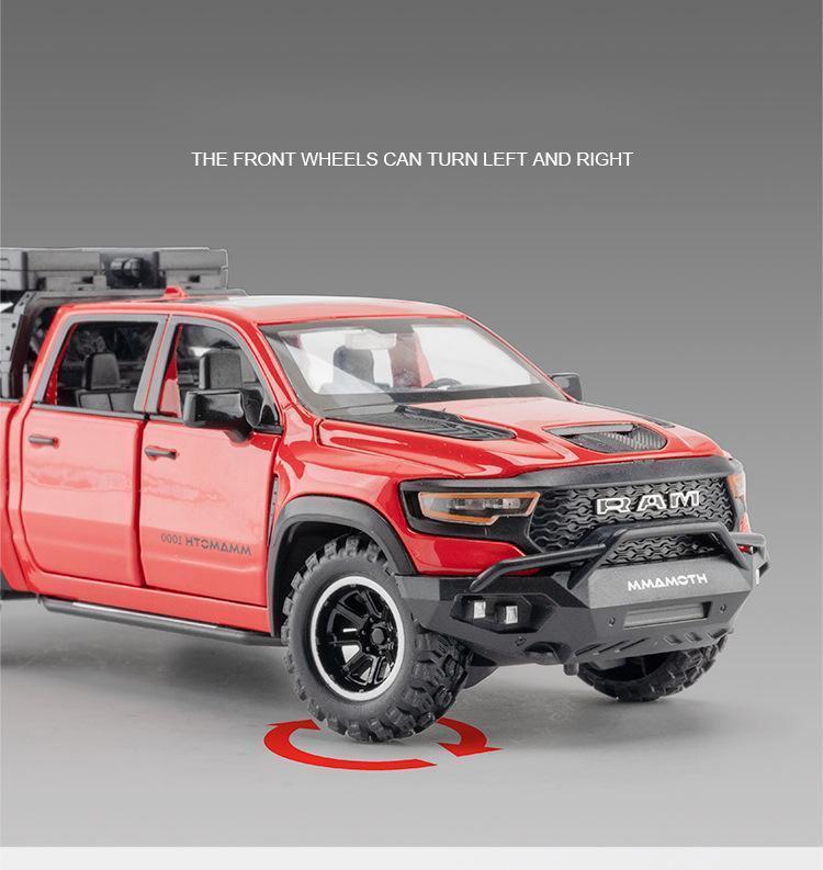 1:32 DODGE Mammoth 1000 TRX Alloy Pickup Car Model Diecast Metal Off-road Vehicle Model Sound and Light Simulation Kids Toy Gift