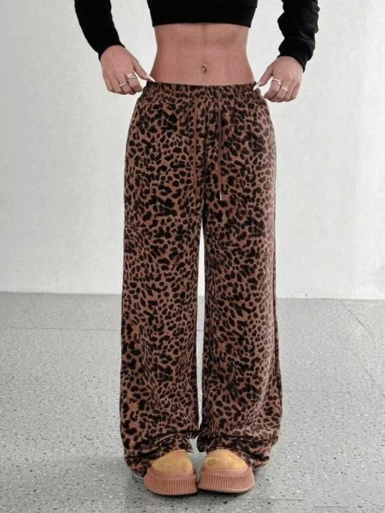 Women's High-End Slim-Fit Leopard Print Loose Straight Leg Pants, Stylish Casual Wear, Comfortable Fabric, Perfect for Daily, Boho Casual Trousers