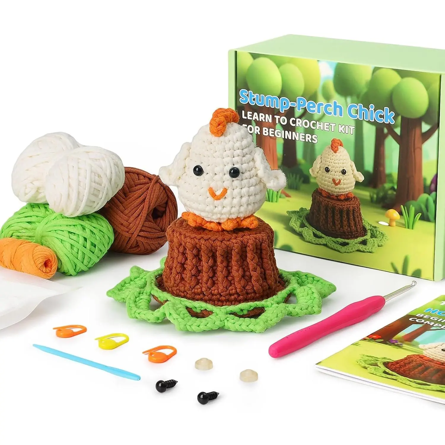 Crochet Kit for Beginners, Chicken Amigurumi Starter Kit, Easy DIY Craft Set with Step-by-Step Video Tutorials, Coaster Crochet  Learning Kit for Teens Adults Birthday