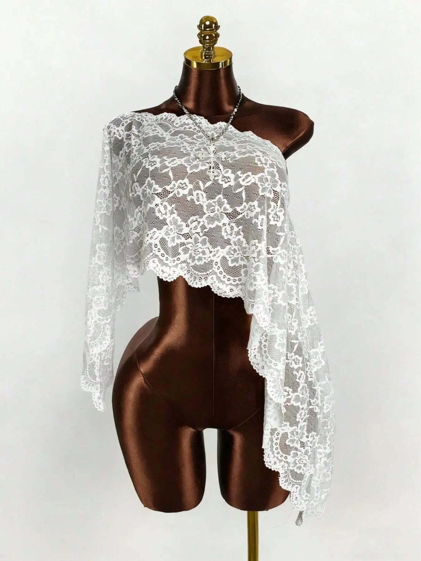 Women's Fashion Lace Shawl, Summer Vacation Wear, Loose Fit, Half Transparent Design, Beachwear, Party, Travel Clothing, Lace Sheer Shawl