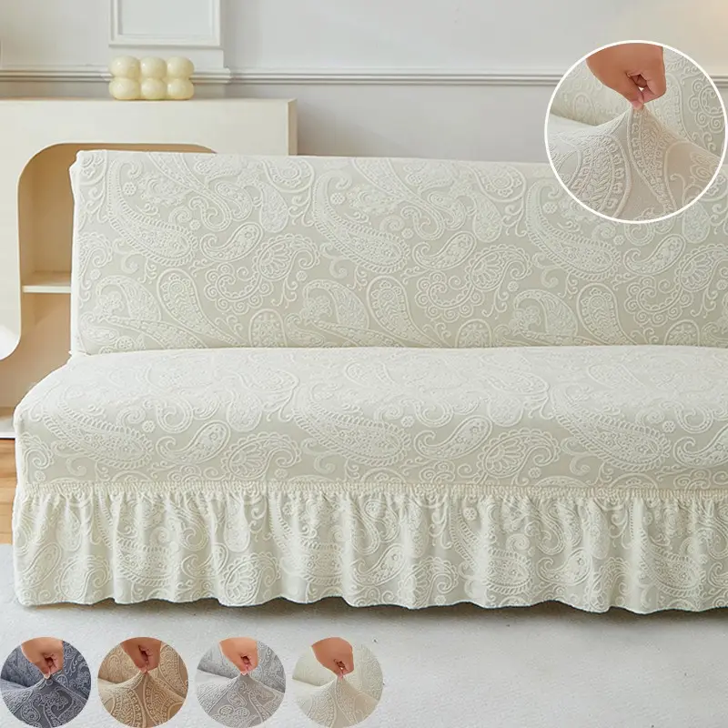 Thickened Stretch Couch Cover with Ruffle Hem, Raised Leaf Pattern Sofa Slipcover, Non-Slip Elastic Furniture Protector, Apartment Decor Gift, Washable Couch Slipcover