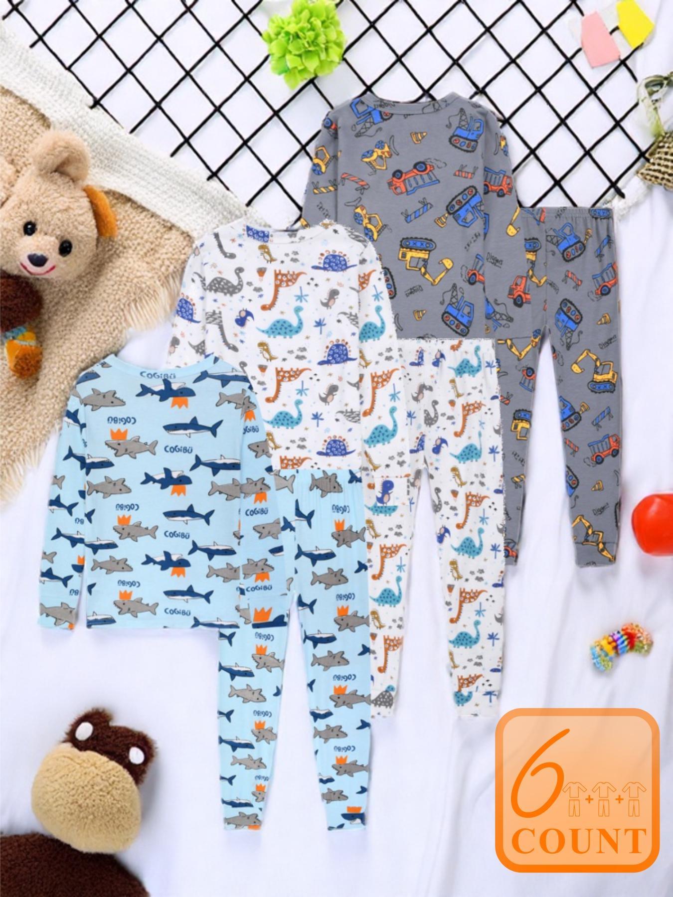 Boys Cartoon Print Long Sleeve Pajama Set, 3-Piece Lightweight Homewear for Spring & Fall, Comfortable Kids Sleepwear