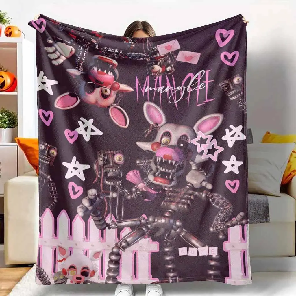 Five Nights At Freddys Mangle Flannel Blanket Pink Mechanical Fox Robot Print Soft Warm Durable Lightweight Anti Pilling Kids Blanket Adult Blanket Throw Blanket For Bedroom Sofa Office Gaming Room Gift Back To School