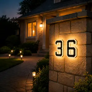 4.7Inch Solar Lighted House Numbers for Outside, Light Up Waterproof LED Address Signs for Houses, Backlit Illuminated Exterior Modern House Numbers Light