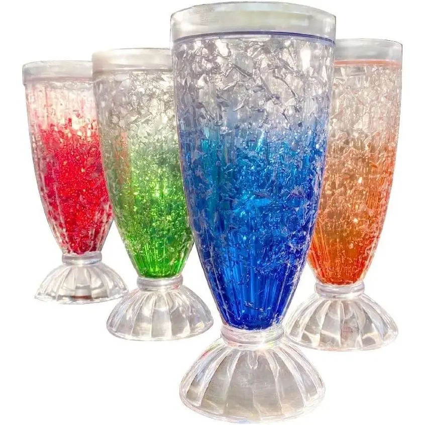 Frosted Freezer Milkshake Glasses, 12 oz Set of 4 – Double Wall Insulated  with Liquid Gel for Root  Floats, Smoothies & Ice Cream Sodas,  Bar, Kitchen, Party & Dessert Shop