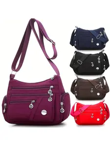 Versatile, fashionable, multi-compartment, simple and casual nylon multi-pocket crossbody bag, lightweight and wear-resistant shoulder bag for women, large-capacity commuter bag, Crossbody Shoulder Bags
