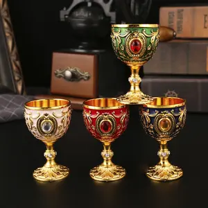 Vintage Antique Renaissance Holy Grail Wine Goblet, Medieval Gothic Replica with Luxurious Gold Finish & Exquisite Floral Patterns, Unique Handcrafted Metal Drinking Cup, Ideal Fantasy Decor Gift for Wedding Birthday Anniversary Party Bar Home Collection