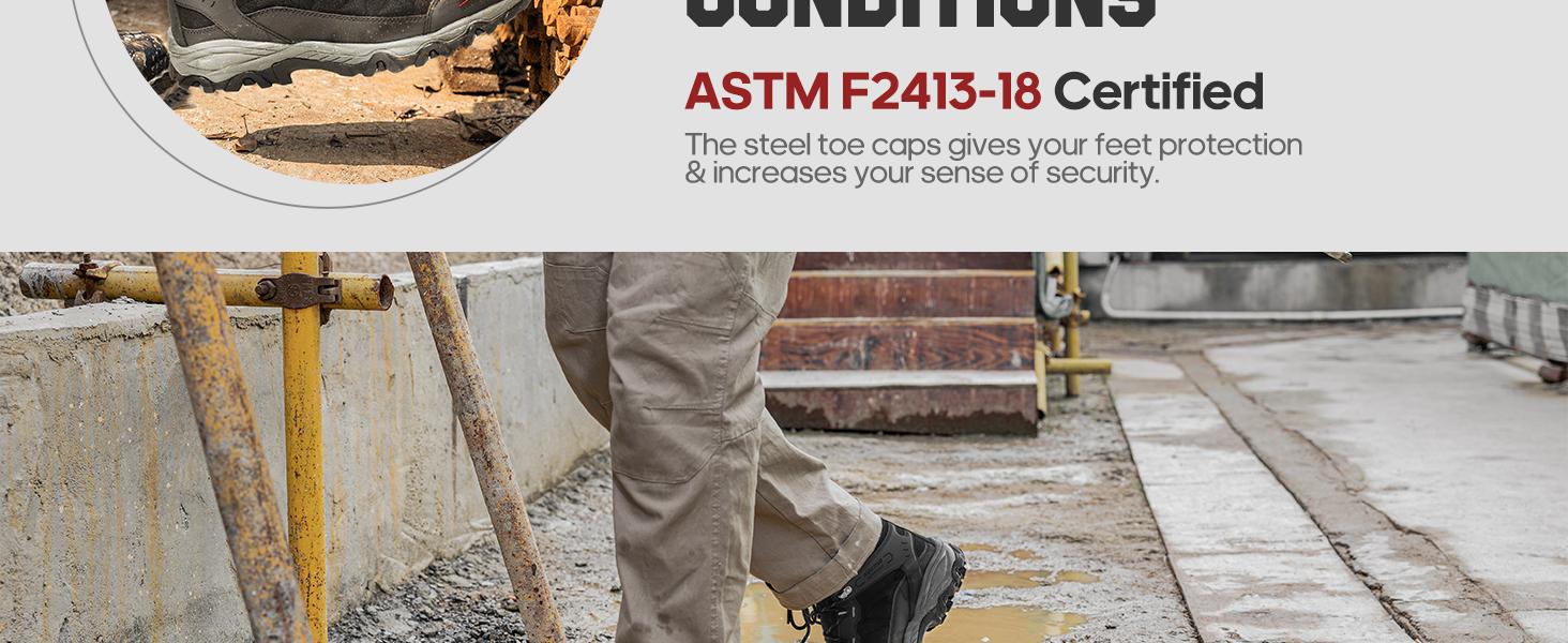 NORTIV 8 Men's Steel-Toe Work Boots - Breathable & Durable, Slip-Resistant, Round Toe, Cuban Heel Comfortable Walking Shoes Boy Closed SpringStatements