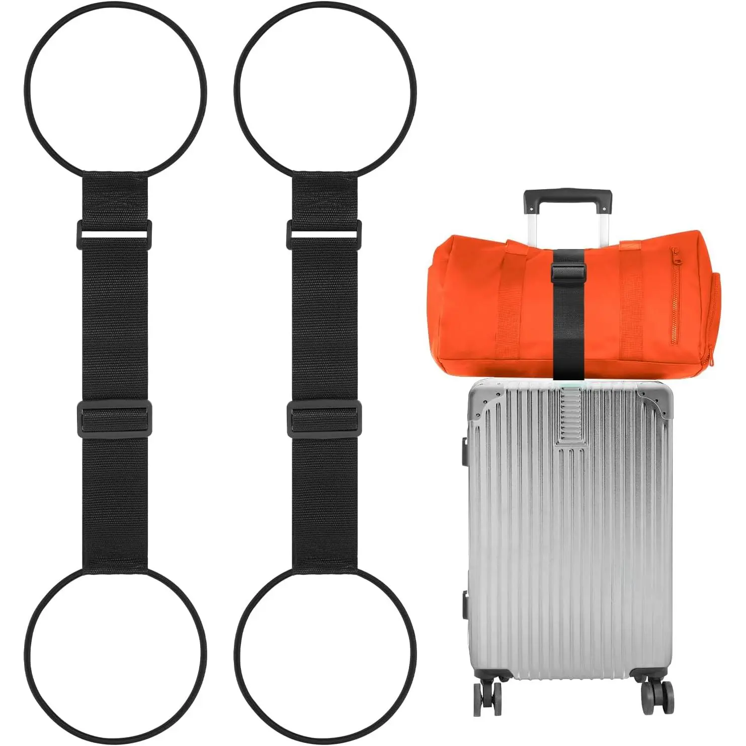 Adjustable Luggage Connector Straps for Suitcase 2-Pack (Black) | Add A Bag, Connect 2 Suitcases, Hang Coat/Scarf, Elastic Bungee Belt, Secure Carry- Travel Essentials, Lightweight 36g
