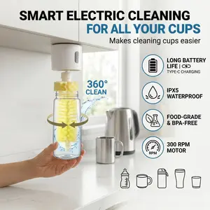 Electric Bottle Cleaner Brush, 360 °   Rotating Automatic Cup Cleaner, Rechargeable Type-C Powered Baby Bottle Brush, IPX5 Waterproof Multifunctional Glass Cup Mug Pitcher Cleaning Brush for Water Bottle, Wine Glass, Baby Feeding Bottle