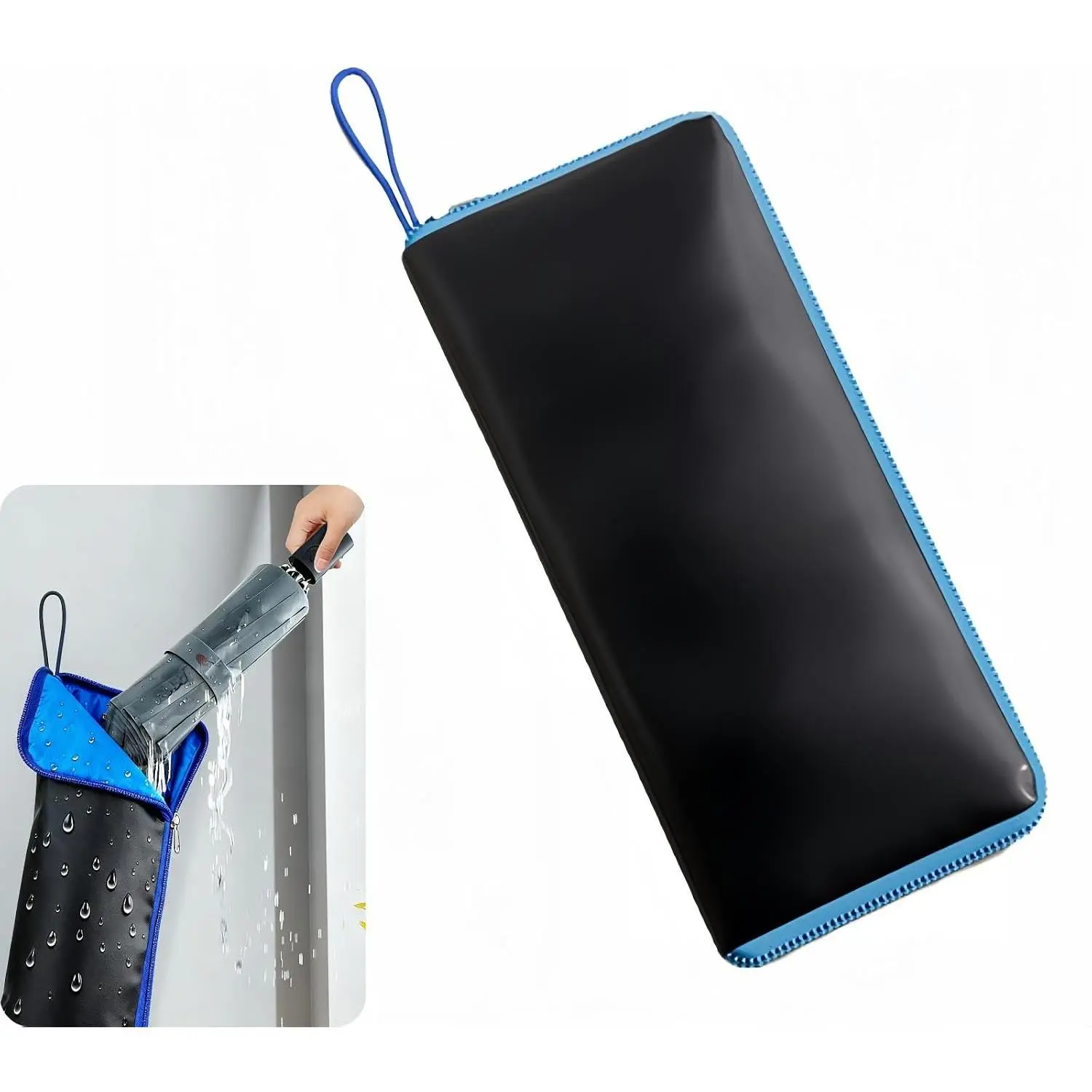 2-Sided Wet Umbrella Sleeve - Oxford Fabric & Super Absorbent Microfiber, Lightweight Compact Leak-Proof Zipper Pouch, Modern Portable for Travel Commute Daily Use Rain Protection, Fits Most Umbrellas, Wet Umbrella Holder