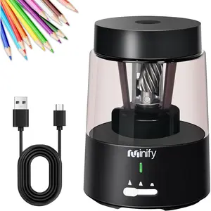 Rechargeable Electric Pencil Sharpener Heavy Duty Blade Auto Stop Fast Sharpen in 3s for 6-8mm Colored Pencils Black