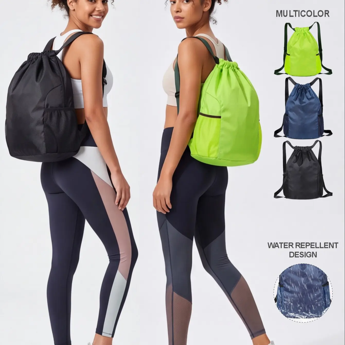 Waterproof Drawstring Backpack, Side Pockets, Rhombus Pattern, Lightweight Fitness Bag, Adjustable Straps, Outdoor Sports, Cycling, Leisure