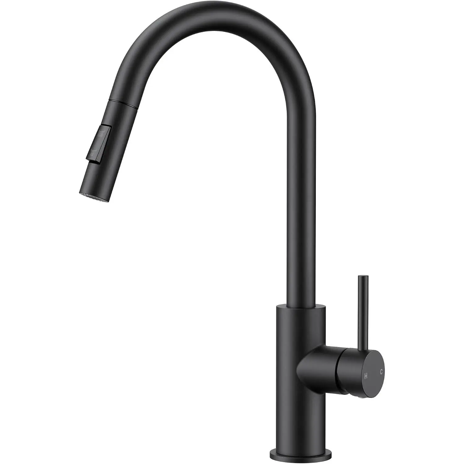 Kitchen Faucet with Pull Down Sprayer, Black High Arc Gooseneck | , Stainless Steel, Single Handle, Fits for 1 or 3 Hole Sink, Laundry, , Bar, Outdoor, Deck Plate Included