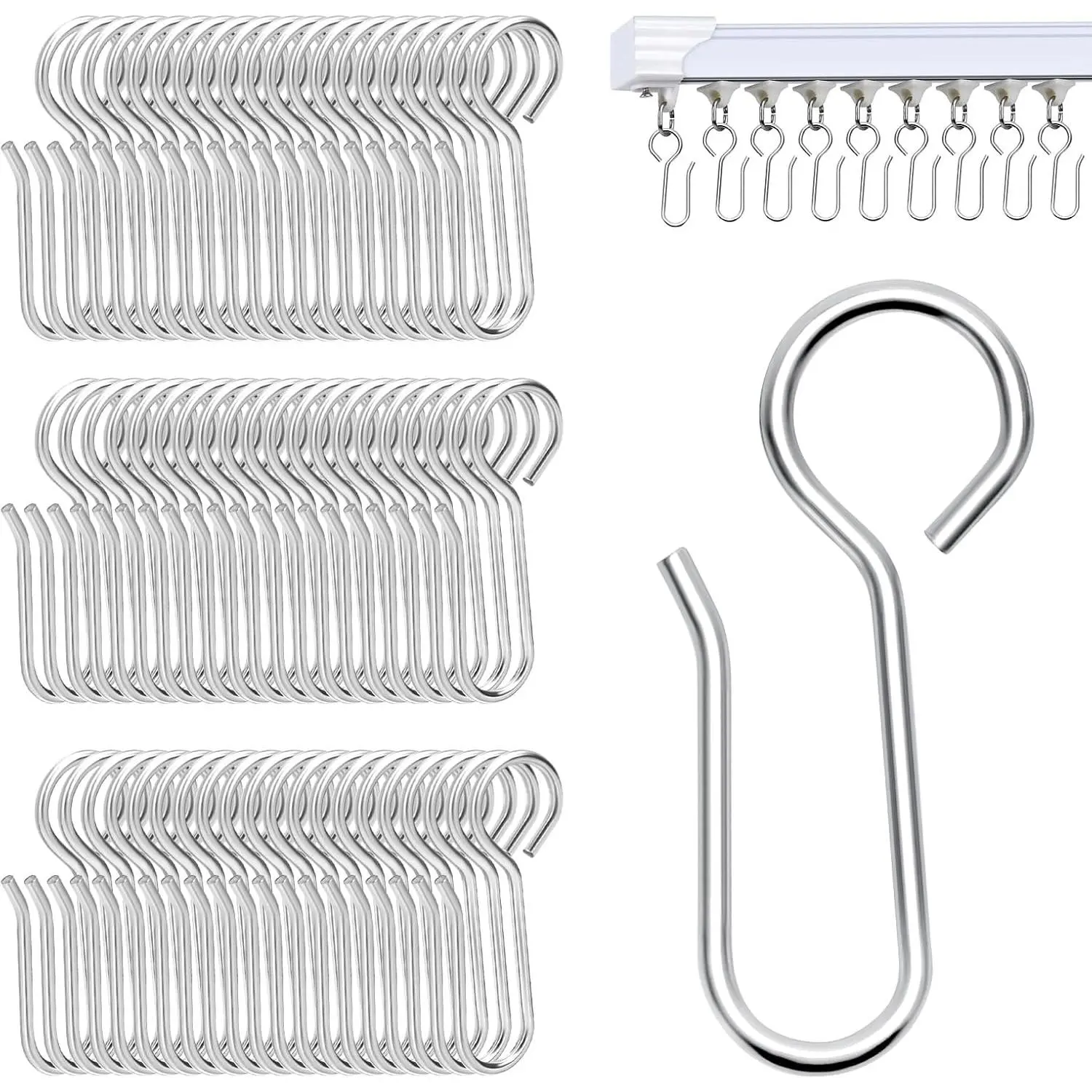 Metal Curtain Track Hooks S Shaped Small Curtain Hook 60 count Drapery Hook Pins Curtains Wire Hooks for Ceiling Curtains Drape Track