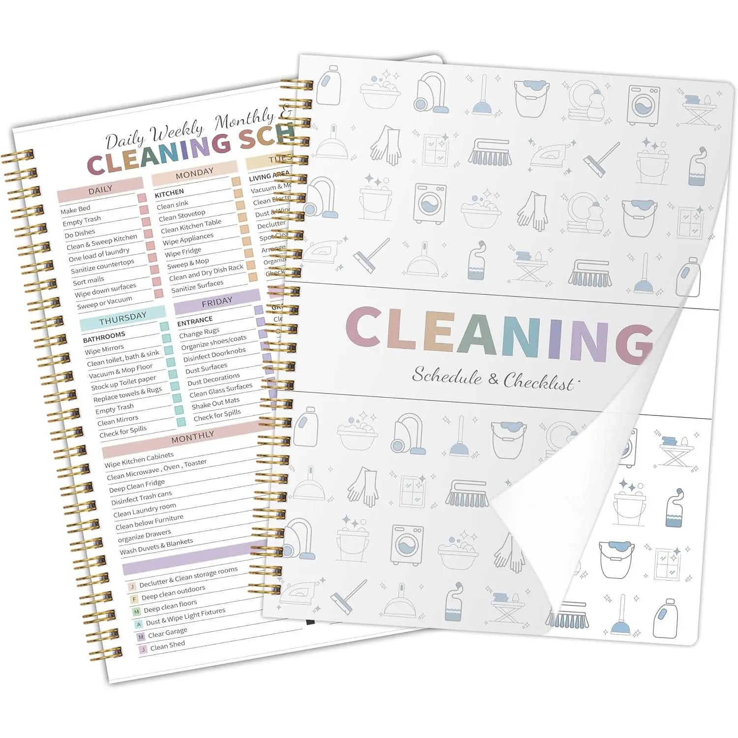 Cleaning Planner for Adults Women, Cleaning Schedule and Checklist Notebook, Cleaning and Organizing Planner, Daily Weekly Monthly Schedule Household Cleaning Checklist Planner