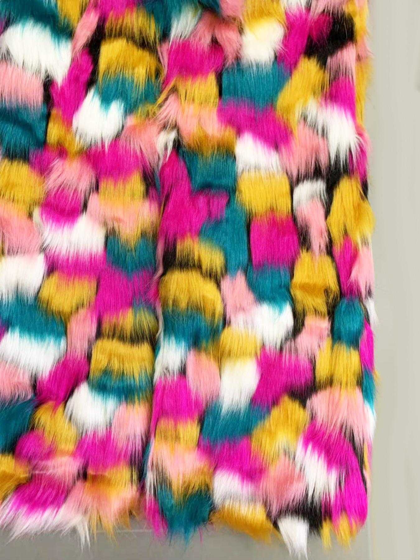 Women's Colorblock Faux Fur Jackets, Street Fashion Long Sleeve Fitted Coat for Daily Outdoor Wear, Women's Clothing for Fall & Winter, Fashion Outerwear