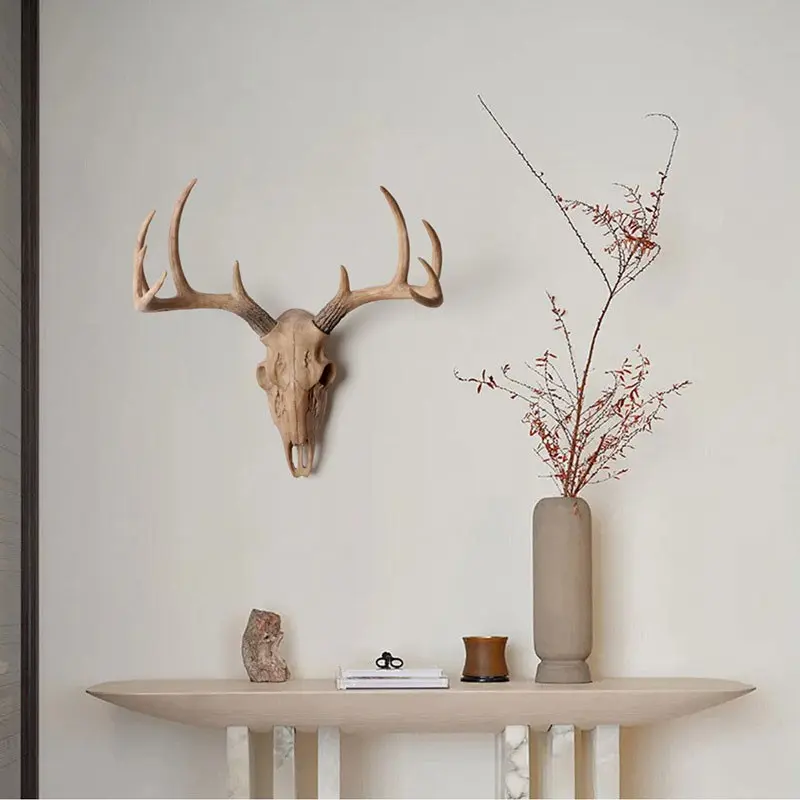 Vintage Hunter Resin Deer Antler Wall Hanging, Handmade Farmhouse Style Decor, Creative Sheep Head 3D Wall Mount, Christmas Halloween Decoration