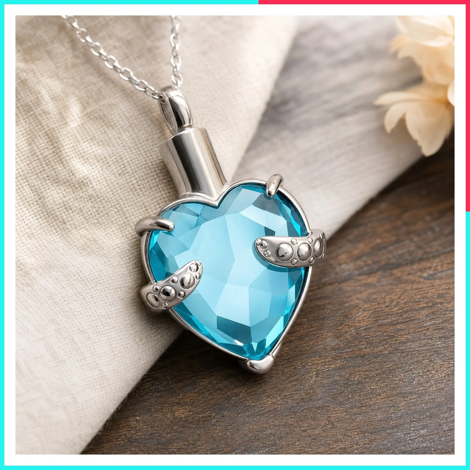 Crystal Heart Birthstone Urn Necklace for Ashes, Memorial Cremation Jewelry for Women