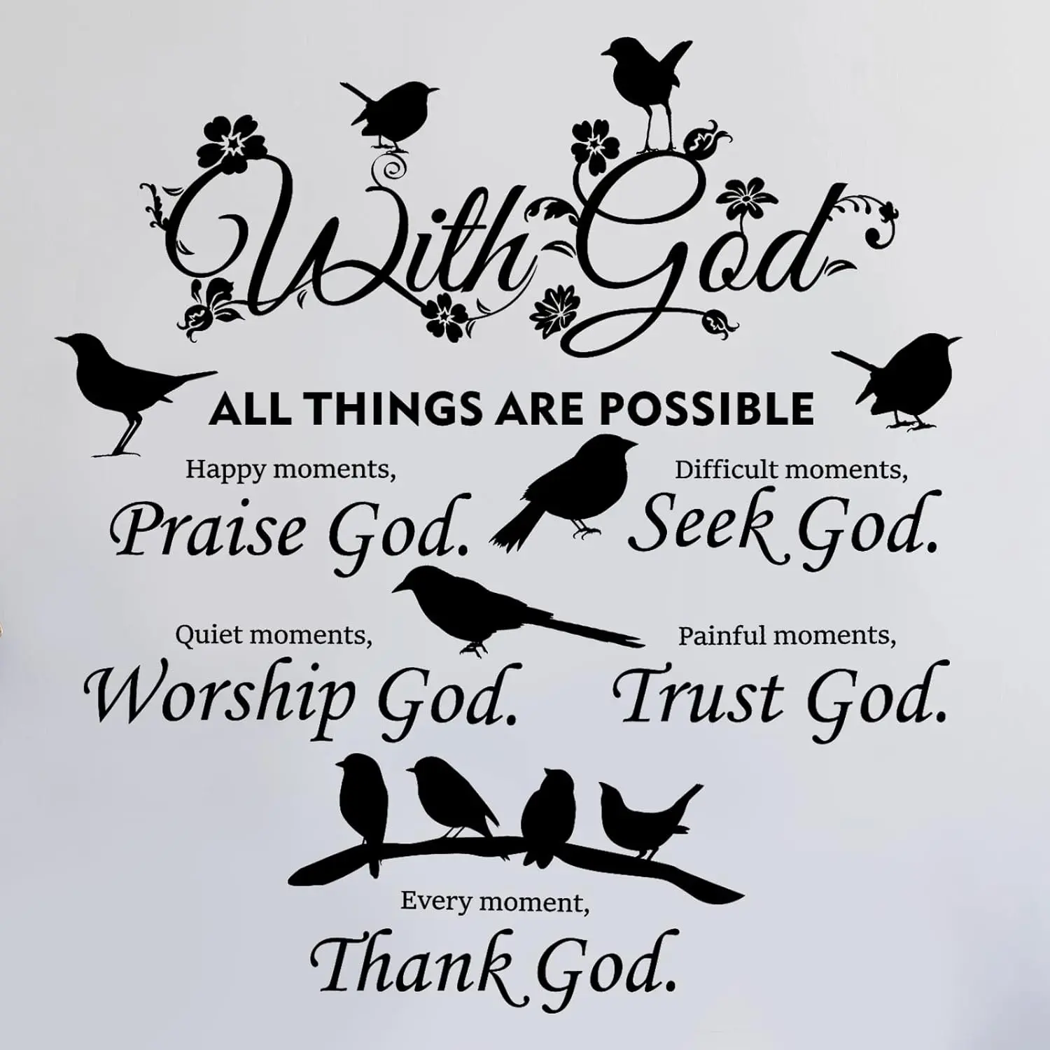 2-Piece Removable Christian Decor Matte Vinyl Decal Set, Bible Verse Scripture Quote Sticker - "With God Things Are Possible" Inspirational DIY Decorative Wall Art for Home Bedroom