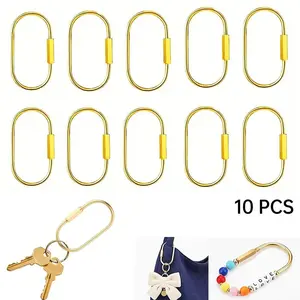 10Pcs Gold Brass Screw Lock Keychain ，Sturdy Oval Key Ring Holder For Labubu Pendant, Handbag Purse Charms, Car Keys, All Season Daily Accessory For Men & Women