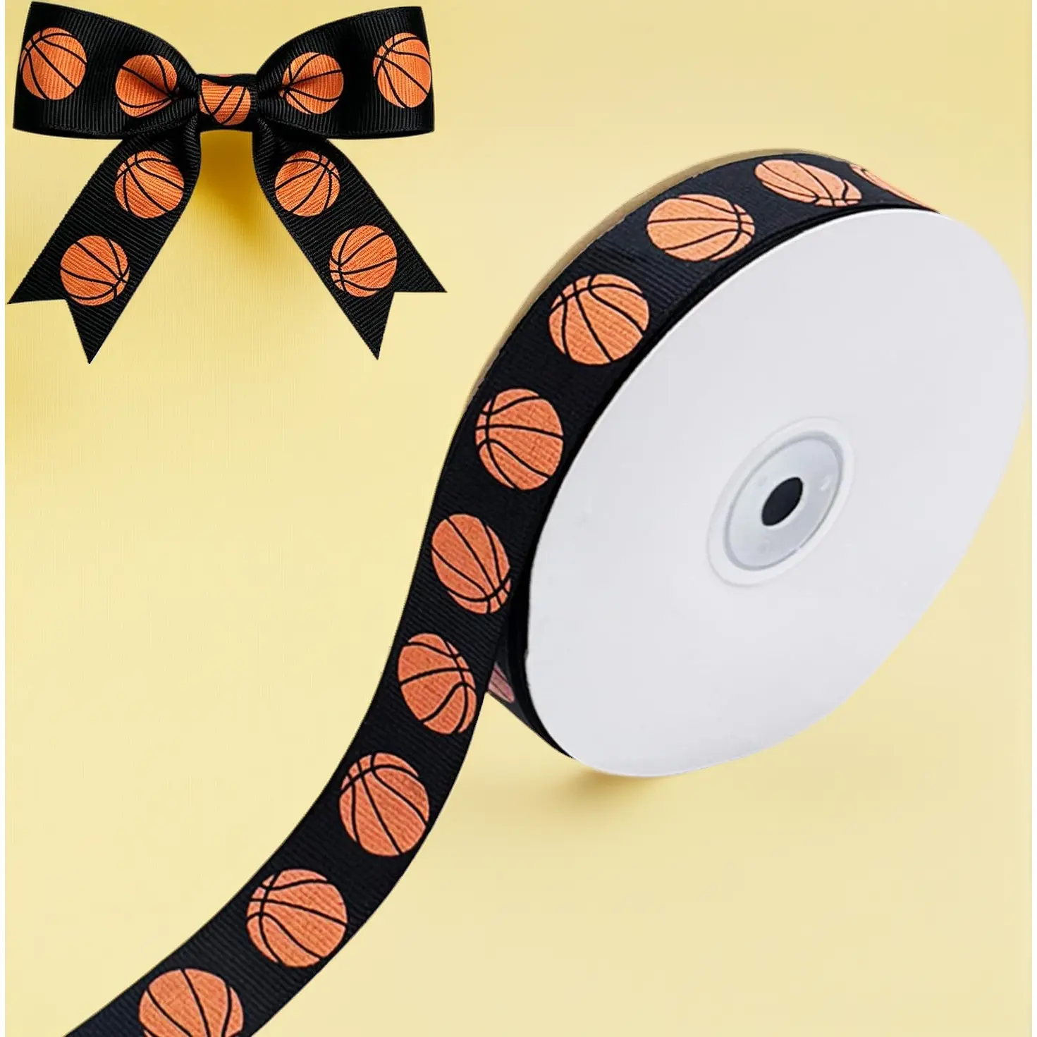 50yd Black and Orange Striped Basketball Ribbon with Floral Design, DIY Gift Wrap & Themed Party Craft Decoration Accessory (Toys & Hobbies DIY Painting Supplies), 50 Yards