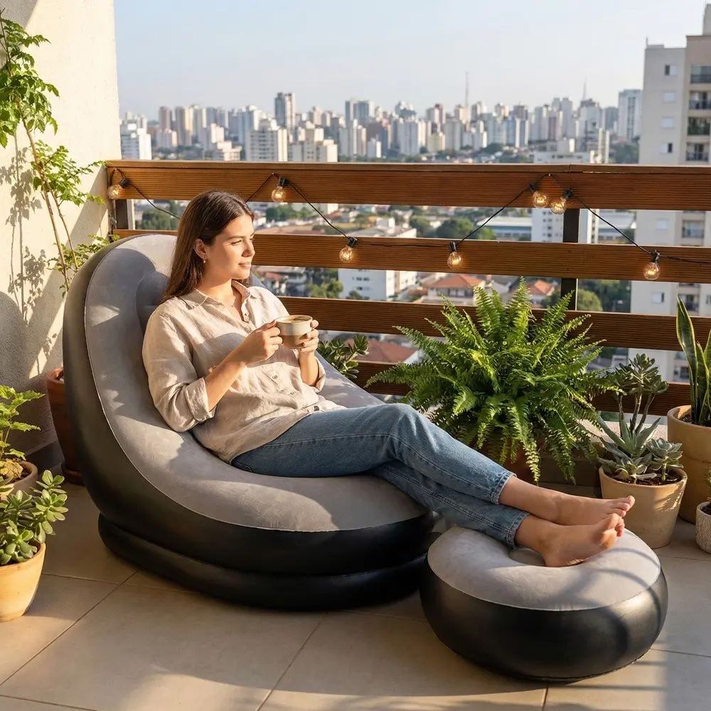 Inflatable Chair with Pump, Boneless Chaise Lounge, Ideal for Indoor & Outdoor Use, Perfect for Living Room, Bedroom, Office, Camping, Picnics