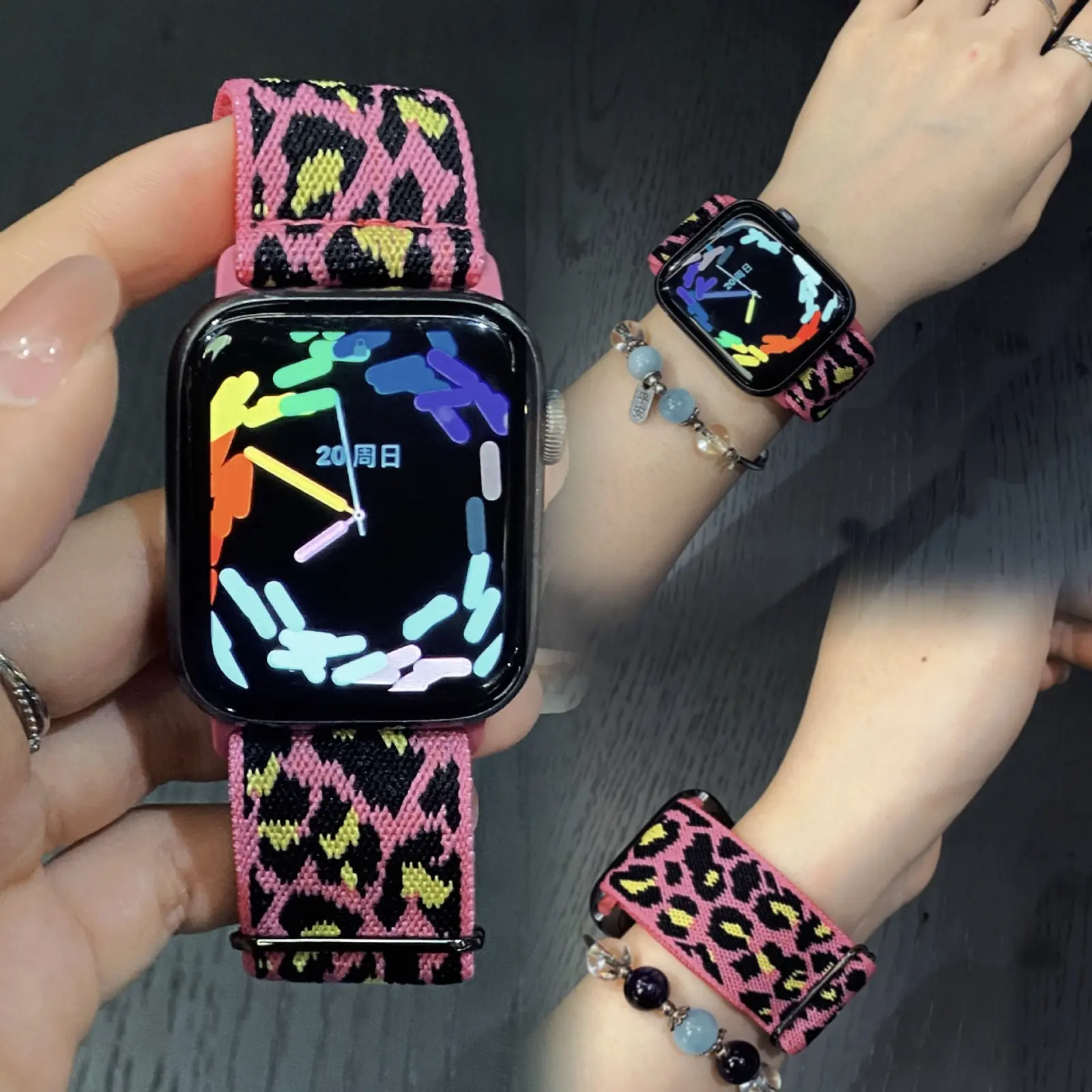 Women's Leopard Print Nylon Bracelet Band - Adjustable Buckle Elastic Single Strap, Multi-Size Sporty Wristband for Daily Workout, Gym (Sports & Outdoor Accessory), Accessories, Elastic Wristband, Printed, Wearable, No