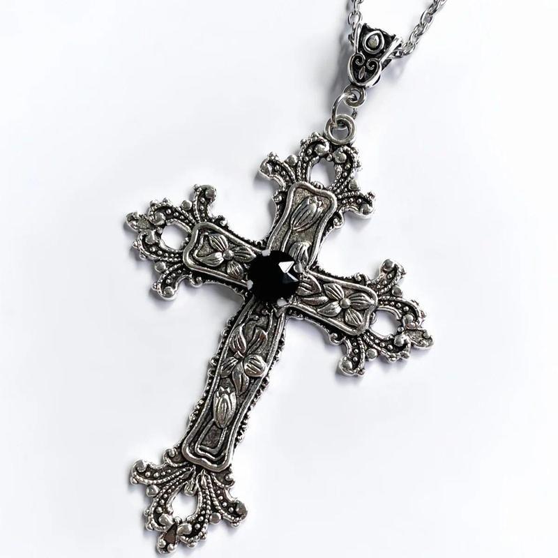 2026 New 2-Pcs Y2K Punk Crystal Cross Pendant Necklace Unisex Gothic Irregular Clavicle Chain Stainless Steel Fade-Resistant Aesthetic Jewelry for Daily Wear Parties Halloween TikTokShop