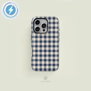 MagSafe Phone Case Case Face Cases Mini Gingham Navy & Cream iPhone Case for iPhone 17 16 15 14 13 Pro Max Plus Models Casing Shell  for iPhone 16 Pro Max