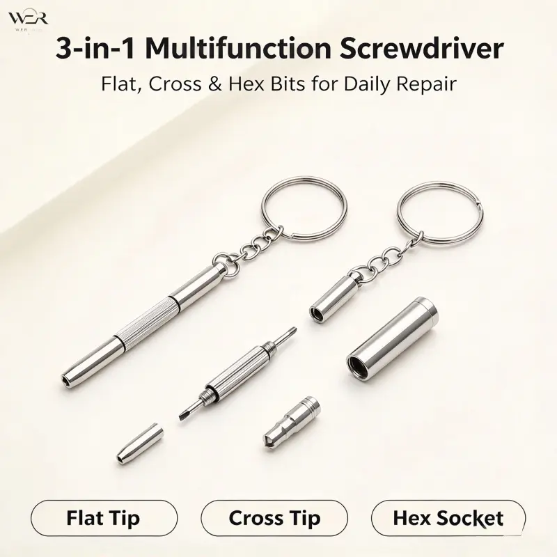 New 3 in 1 Multifunctional Eyeglass Screwdriver Keychain, Portable Mini Glasses Repair Tool Kit, Tiny Screw Driver Accessory for Sunglasses, Spectacles, Watch & Small Electronics Daily Maintenance