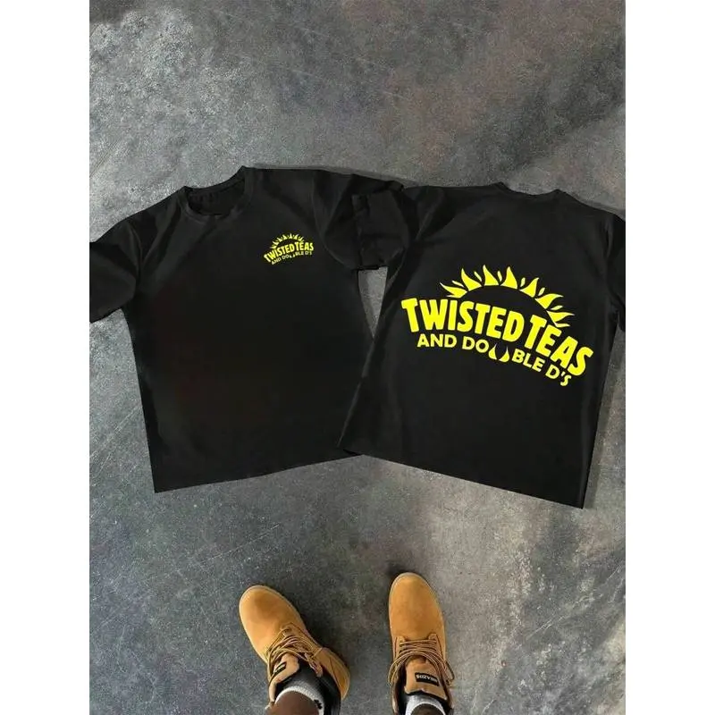 1Pcs Men's Casual Comfortable Double - Sided Digital Print T - Shirt Twisted Teas And Double Ds Theme StyleWash-2-BLACK